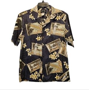 Hawaiian Collection Grey & Tan Surf Board & Floral Button Up Shirt Size M